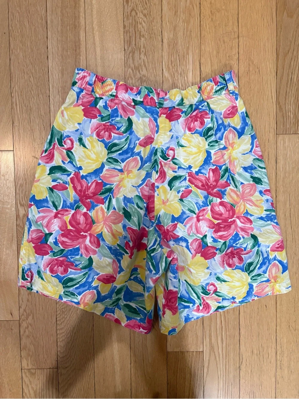 Vtg 90s Eastbrook High Waisted Cotton Pleated Tropical Floral Shorts Retro 4